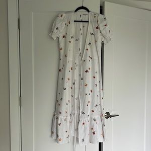SOLD Reformation XS White linen wrap midi dress with cute fruit pattern